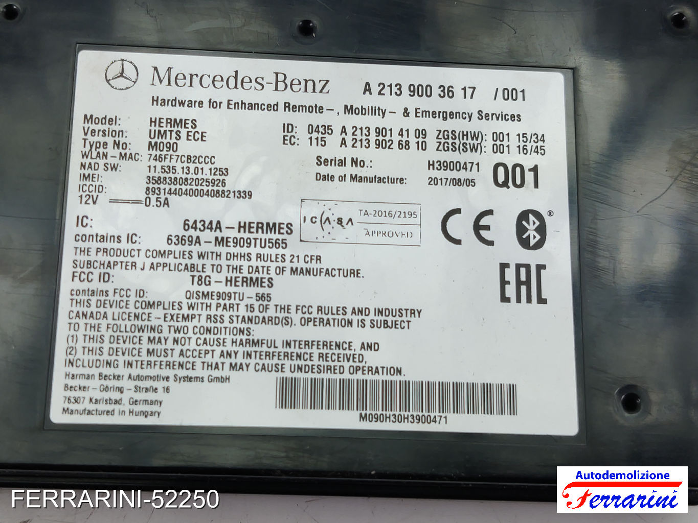 Centralina Bluetooth MERCEDES CLASSE C S205 2015-2018 A2139003617, A2139014109