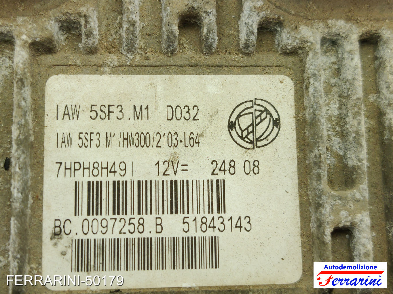 Centralina Motore FIAT GRANDE PUNTO 199 1.2 2005-2009 IAW5SF3M1, HW300, 51843143