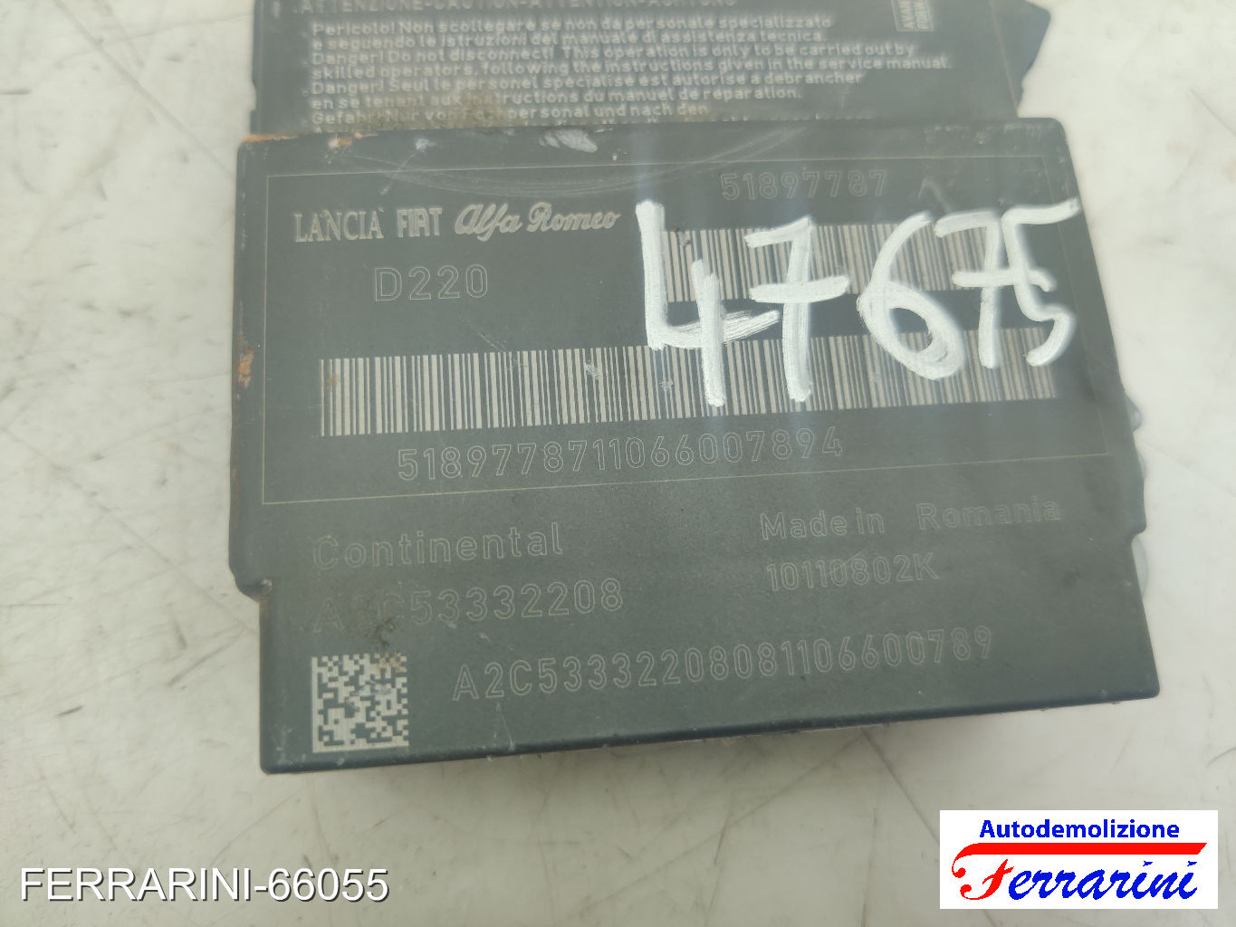 Centralina Airbag FIAT PUNTO EVO 199 2009-2012 51897787, 10110802K