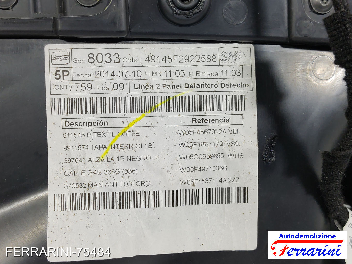 Pannello Porta SEAT LEON 5F1 2012-2020 destro, dx, frontale, anteriore 6