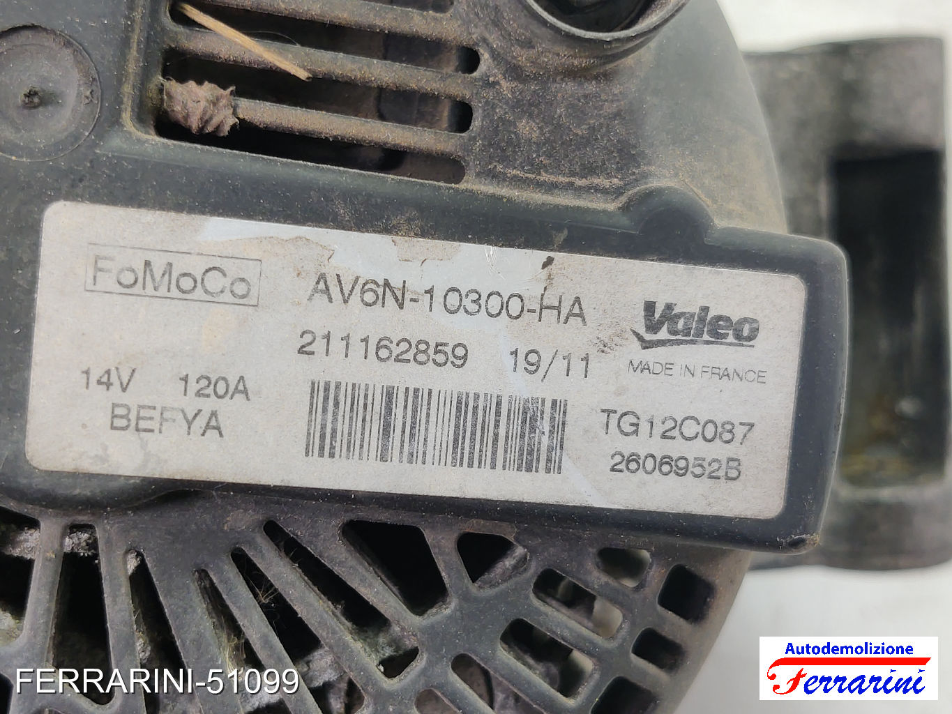 Alternatore FORD FIESTA 6 CB1, CCN 1.4 2008-2012 AV6N10300HA, TG12C087, 2606952B