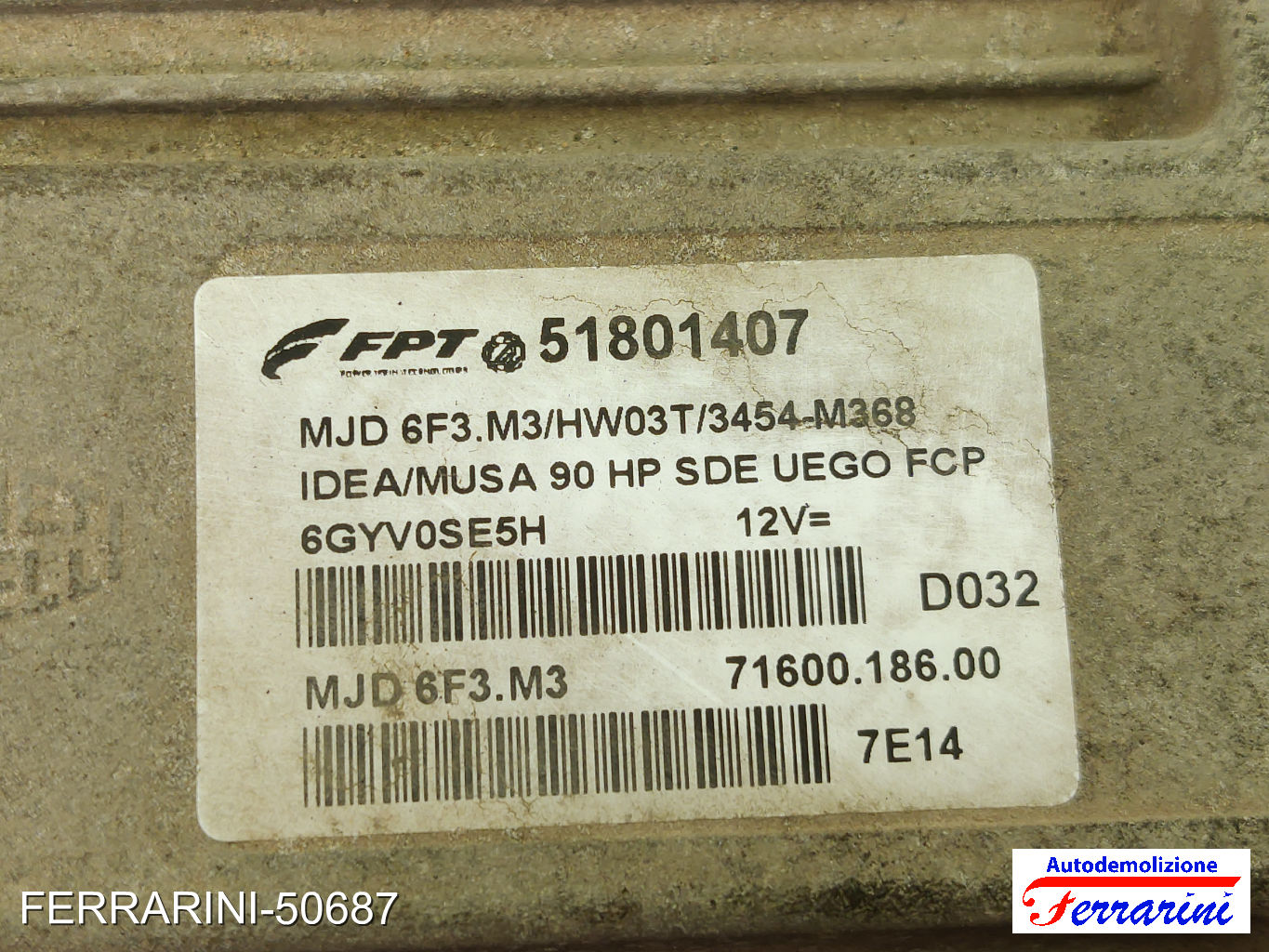 Centralina Motore LANCIA MUSA 350 1.3 D MULTIJET 2006-2012 51801407, MJD6F3M3 6