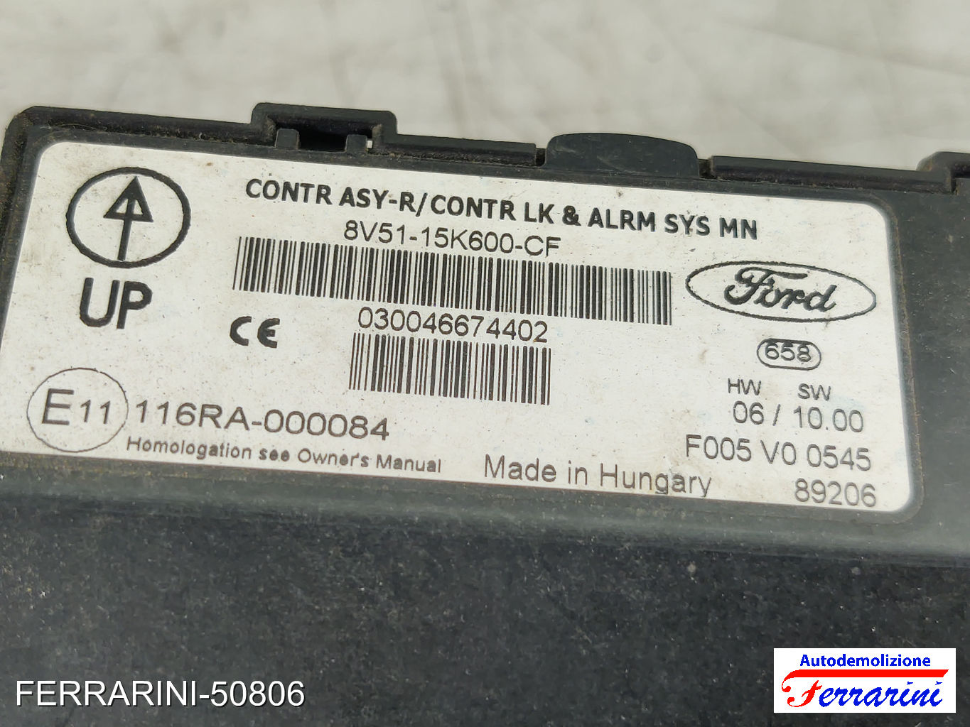 Body Computer FORD FIESTA 6 CB1, CCN 1.6 TDCI 2008-2012 8V5115K600CF, VO0545