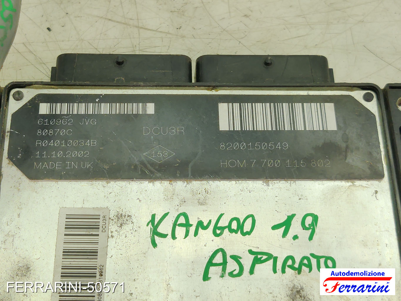 Kit Accensione RENAULT KANGOO FC0/1 D 65 1.9 1997-2023 8200150549, 110110316 9