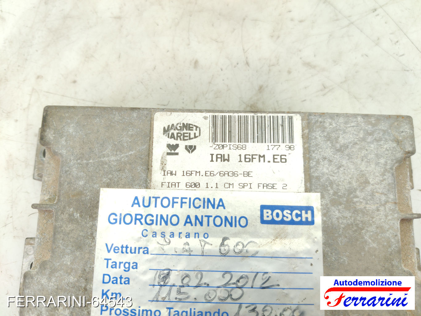 Centralina Motore FIAT SEICENTO 600 187 1.1 1998-2010 IAW16FME6, ZOPIS68