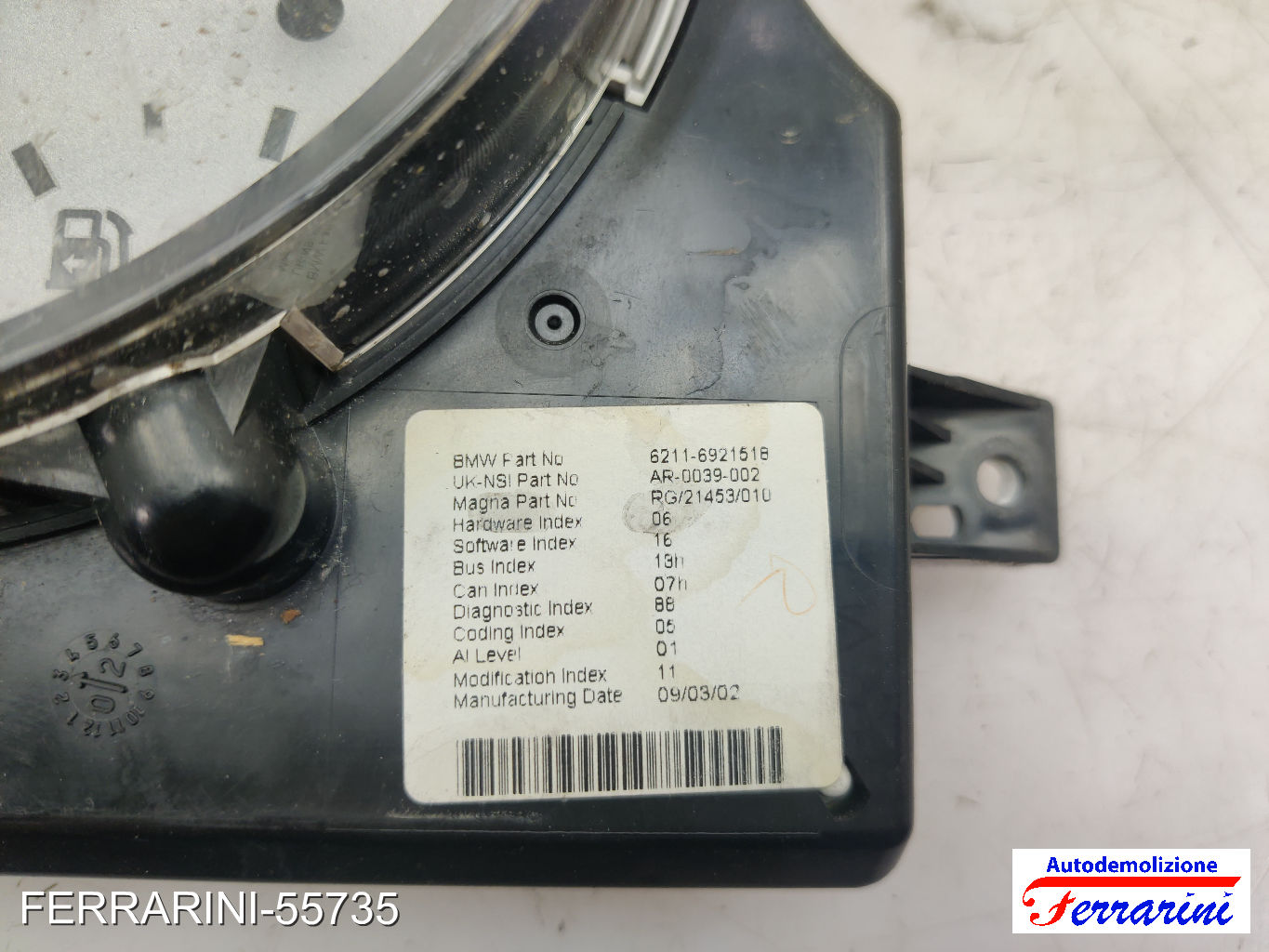 Quadro Contachilometri MINI - R50, R53 ONE 2001-2006 62116921518 11