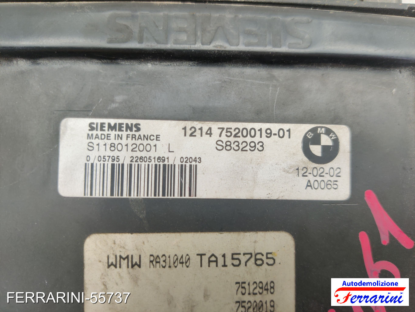 Centralina Motore MINI - R50, R53 ONE 2001-2006 1214752001901, S83293 6