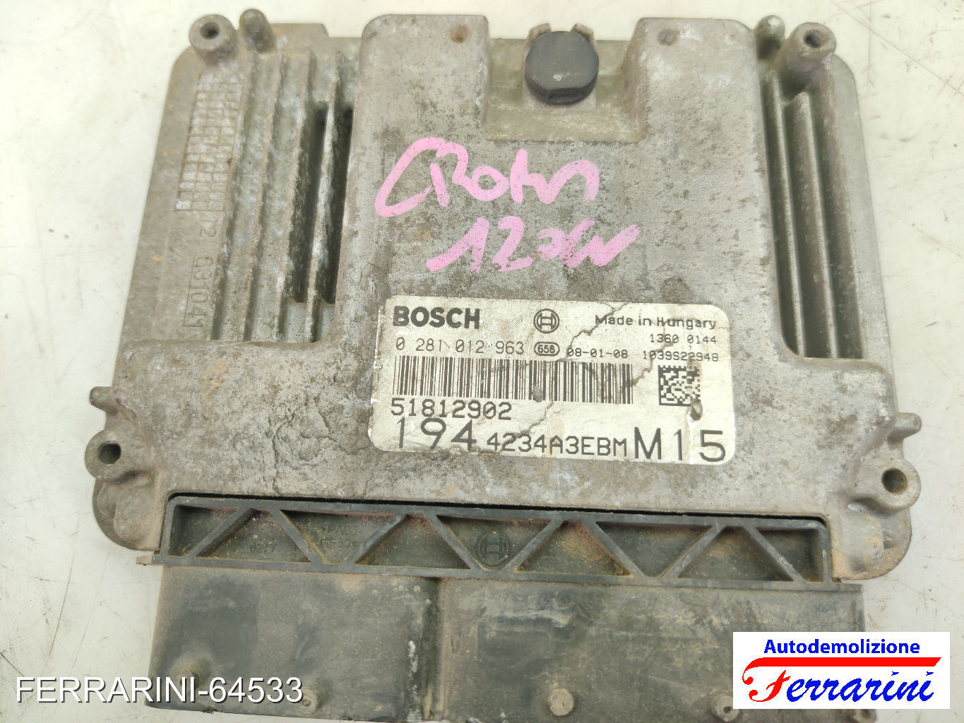 Centralina Motore FIAT CROMA 194 1.9 D MULTIJET 2005-2011 51812902, 0281012963 6