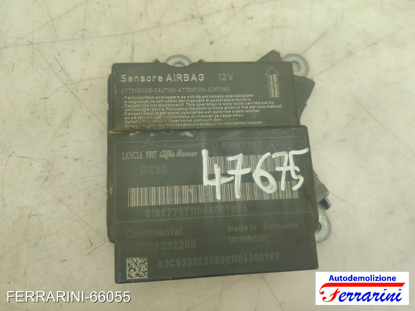 Centralina Airbag FIAT PUNTO EVO 199 2009-2012 51897787, 10110802K 6