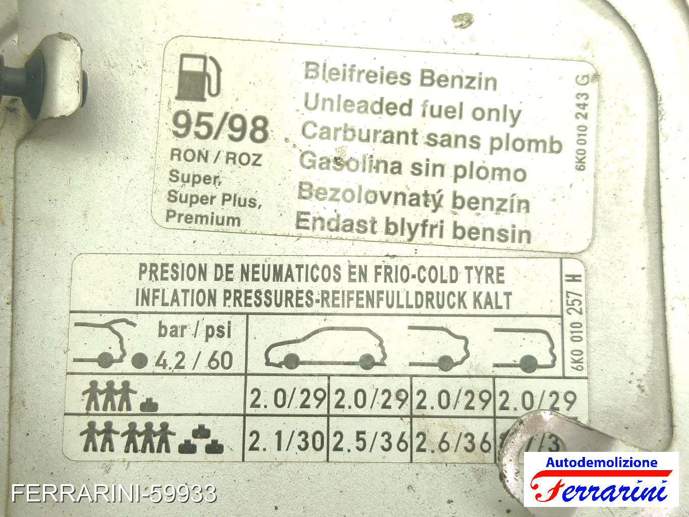 Sportellino Carburante SEAT IBIZA 2 6K1 1993-2002