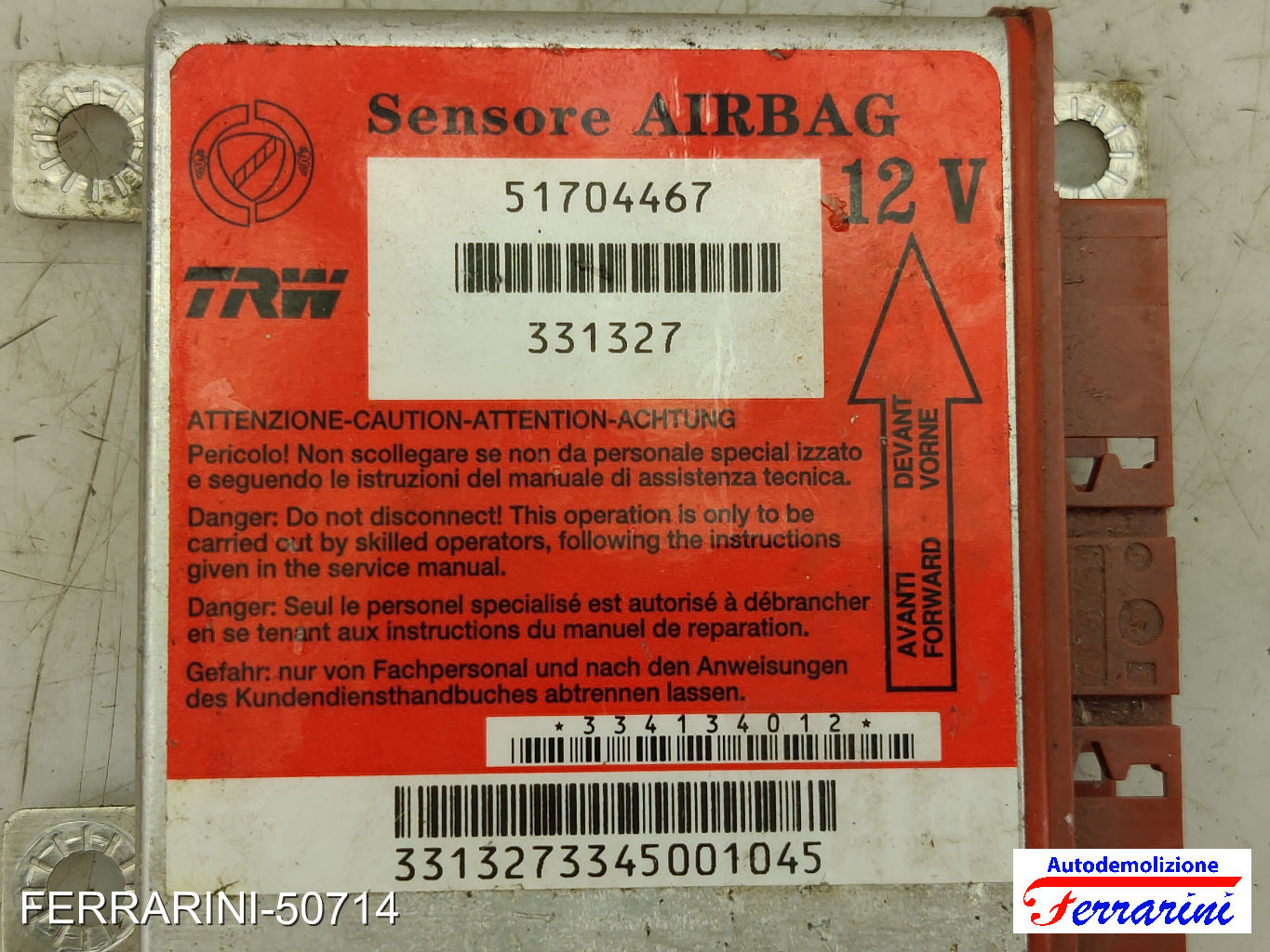 Centralina Airbag FIAT PANDA 169 2003-2012 51704467, 331327, 51778261 6