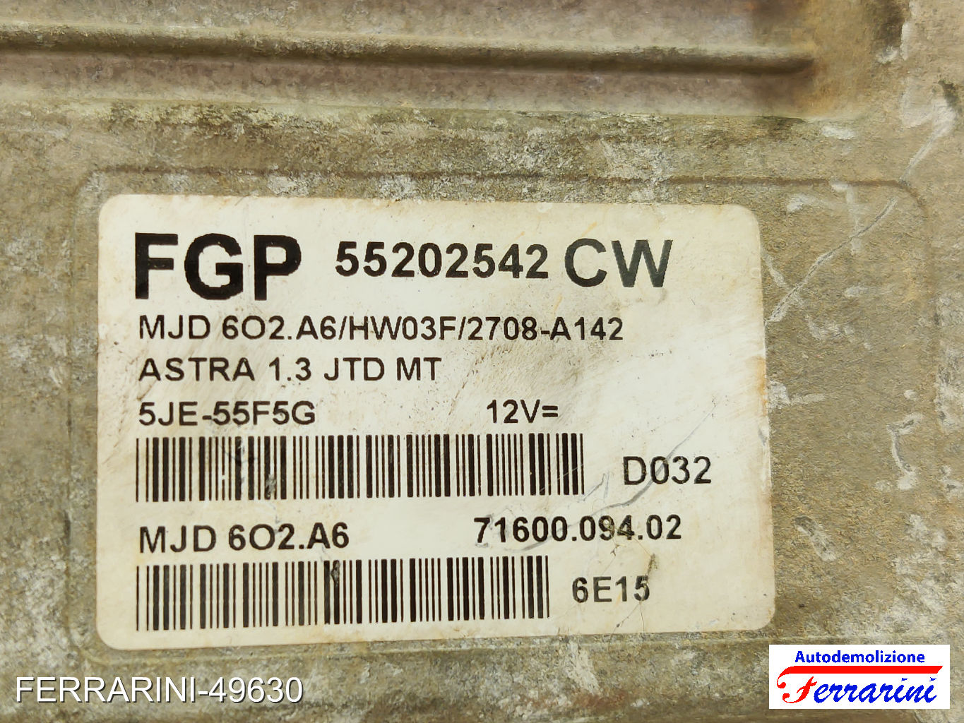 Centralina Motore OPEL ASTRA H GTC A04 1.3 CDTI 2005-2010 55202542, MJD6O2A6 11