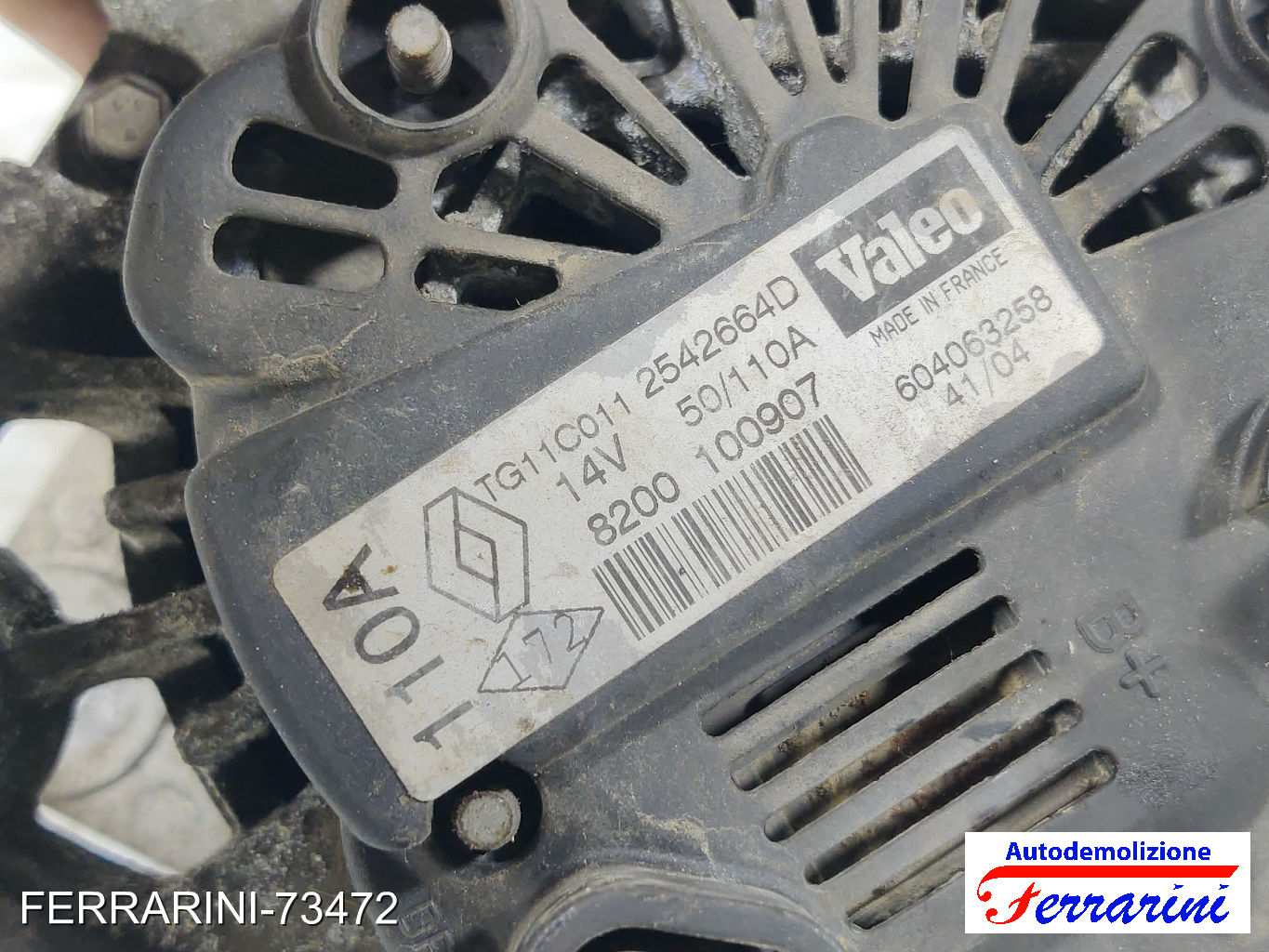 Alternatore RENAULT SCENIC 2 JM0/1 1.5 DCI 2003-2005 TG11C011, TG11C0112