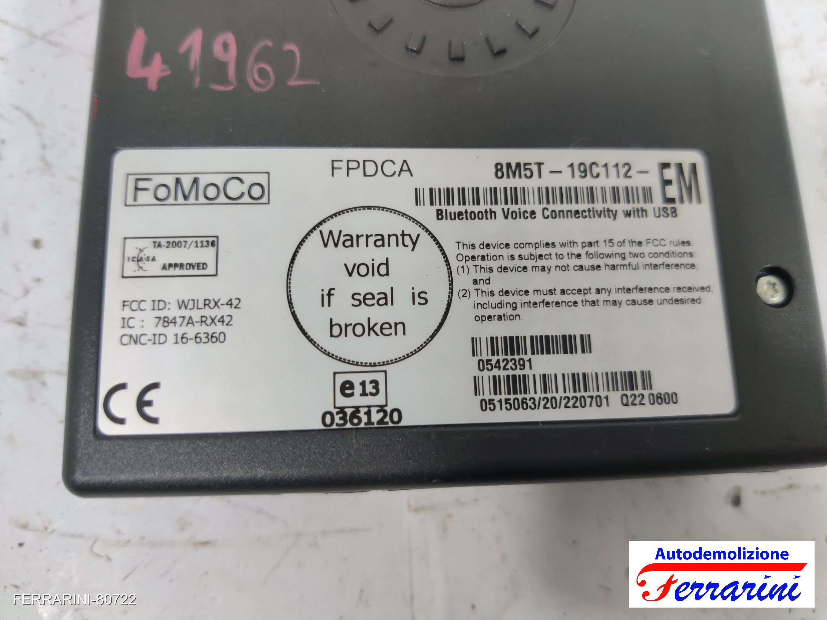 Centralina Bluetooth FORD FIESTA 6 CB1, CCN 1.4 TDCI 2008-2012 8M5T19C112EM