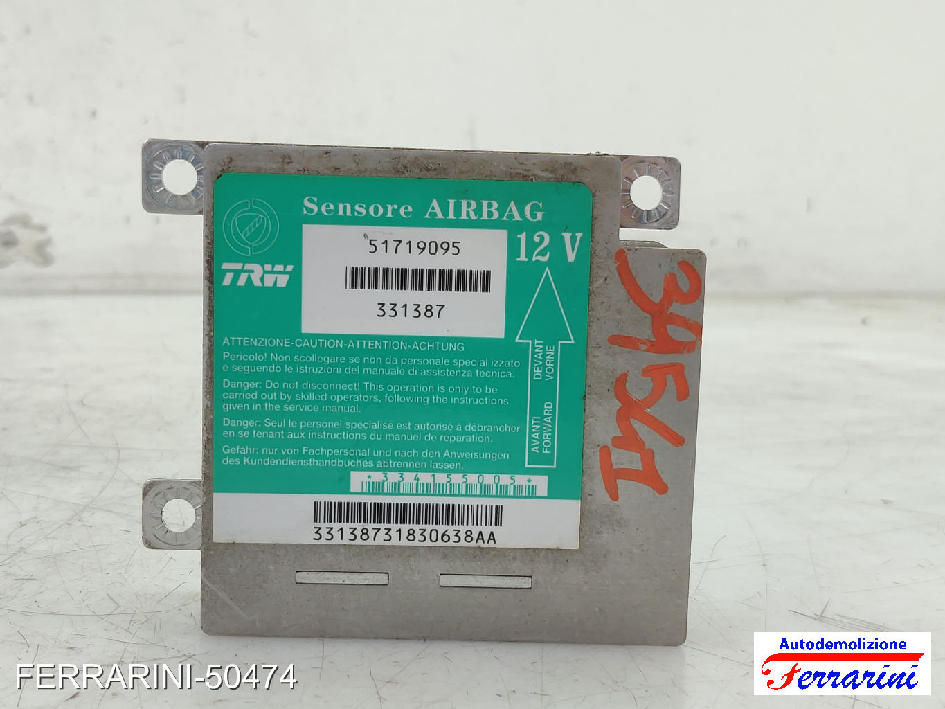 Centralina Airbag FIAT SEICENTO 600 187 1998-2010 51719095, 331387 8
