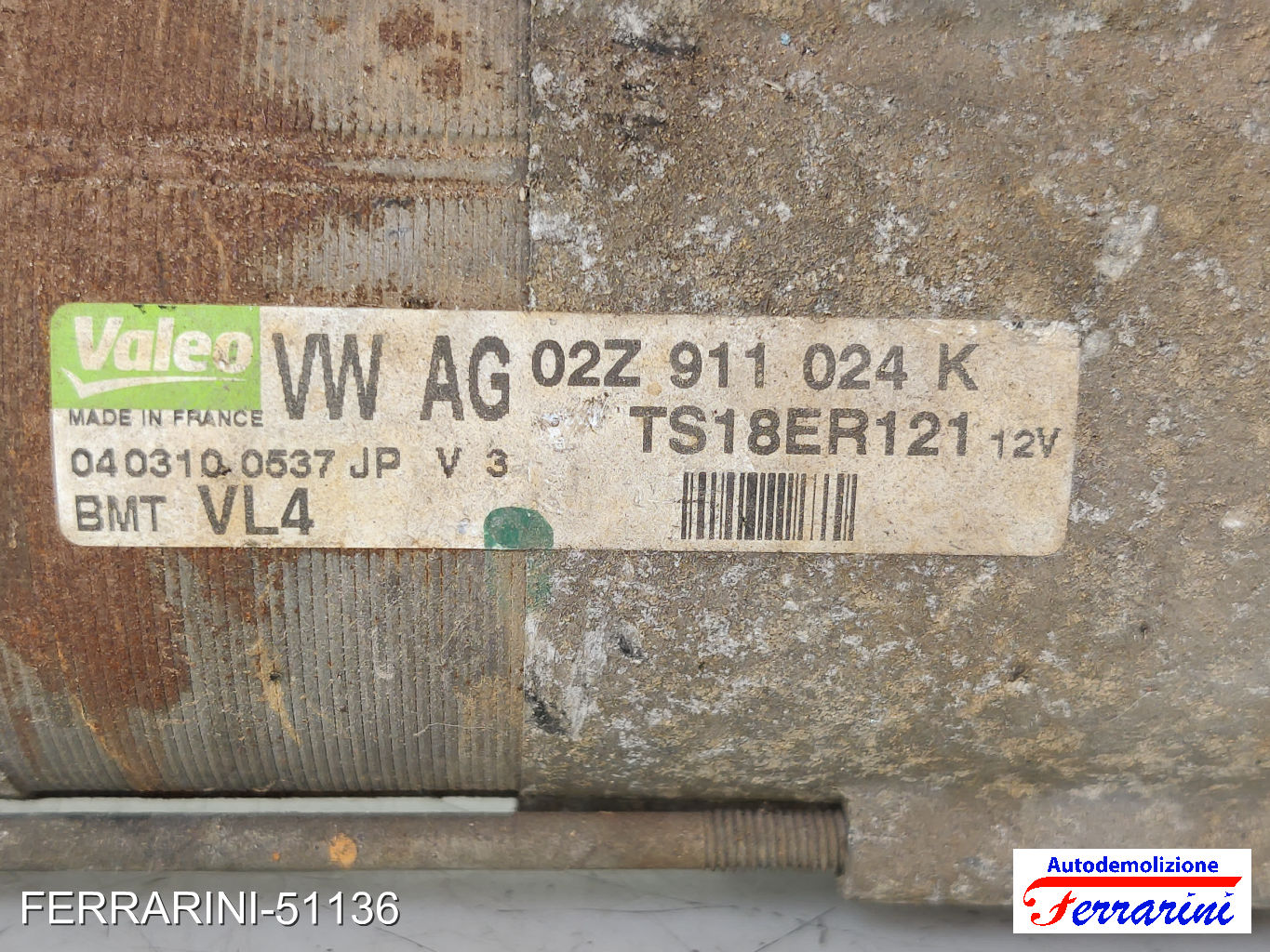 Motorino Avviamento VW GOLF 6 5K1 1.6 TDI 2009-2012 02Z911024K, TS18ER1211