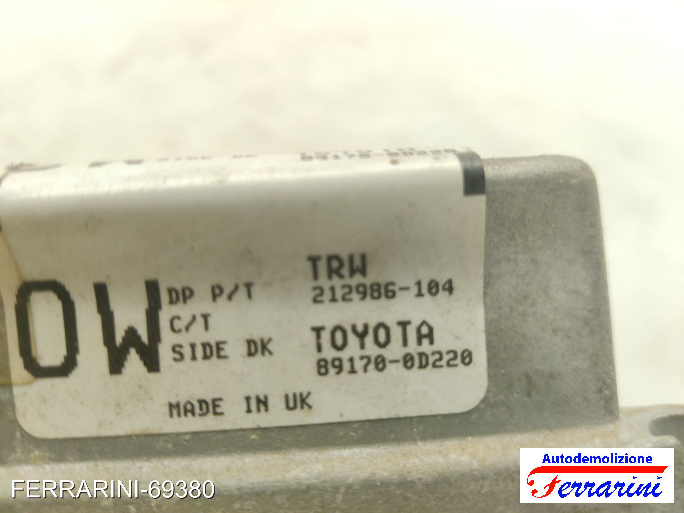 Centralina Airbag TOYOTA YARIS P9 2005-2011 891700D220, TRW212986104, MADEINUK