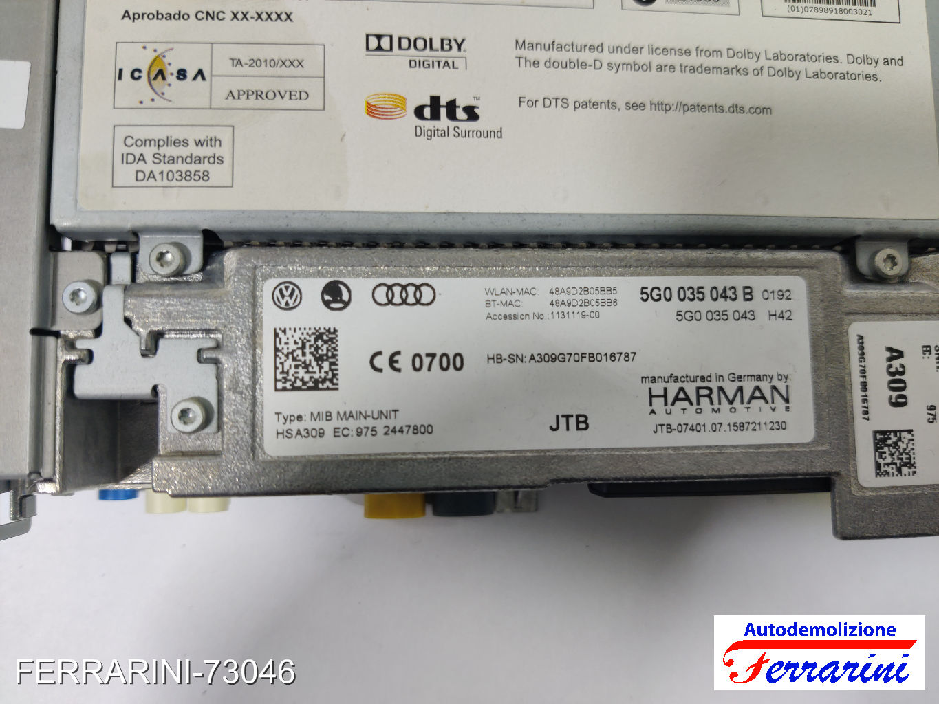 Stereo Radio VW GOLF 7 5G1, BE1, BE2, BQ1 2012-2020 5G0035043B, 48A9D2B05BB6