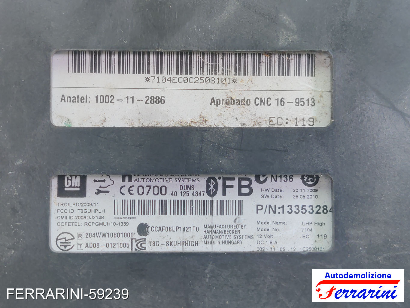 bluetooth vivavoce Harman OPEL ZAFIRA TOURER C P12 2011-2023 13353284