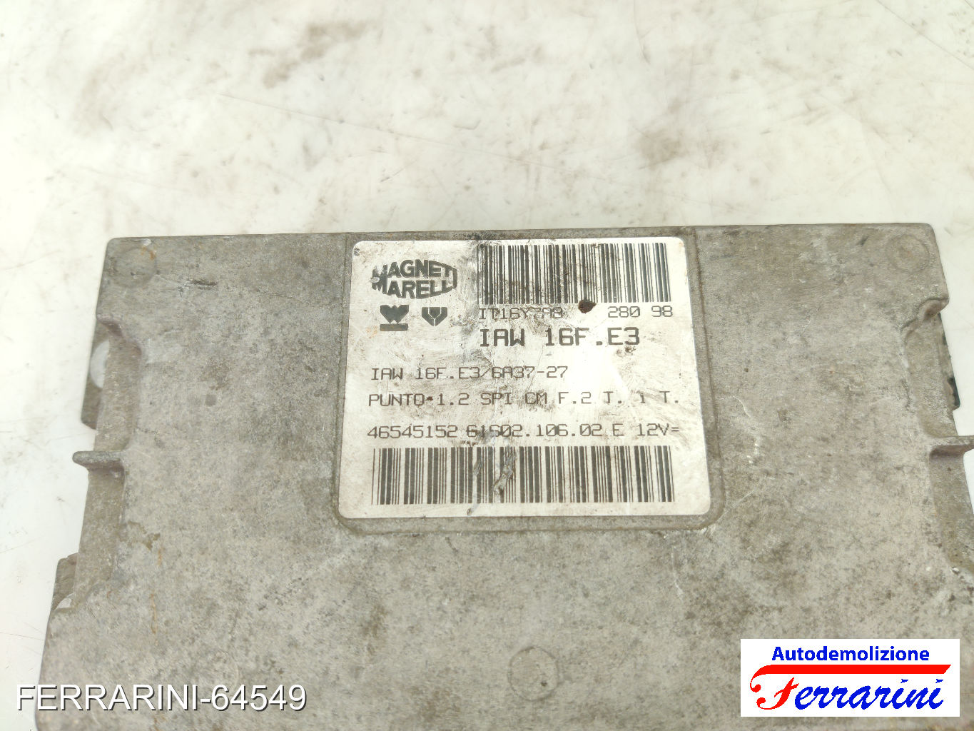 Centralina Motore FIAT PUNTO 176 60 1.2 1993-1999 46545152, 26150210602, ID16Y98