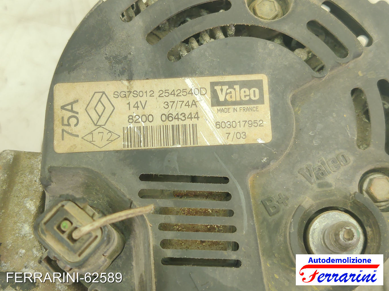 Alternatore RENAULT KANGOO KC0/1 1.2 1997-2023 8200064344, 8200660045, 22542540D