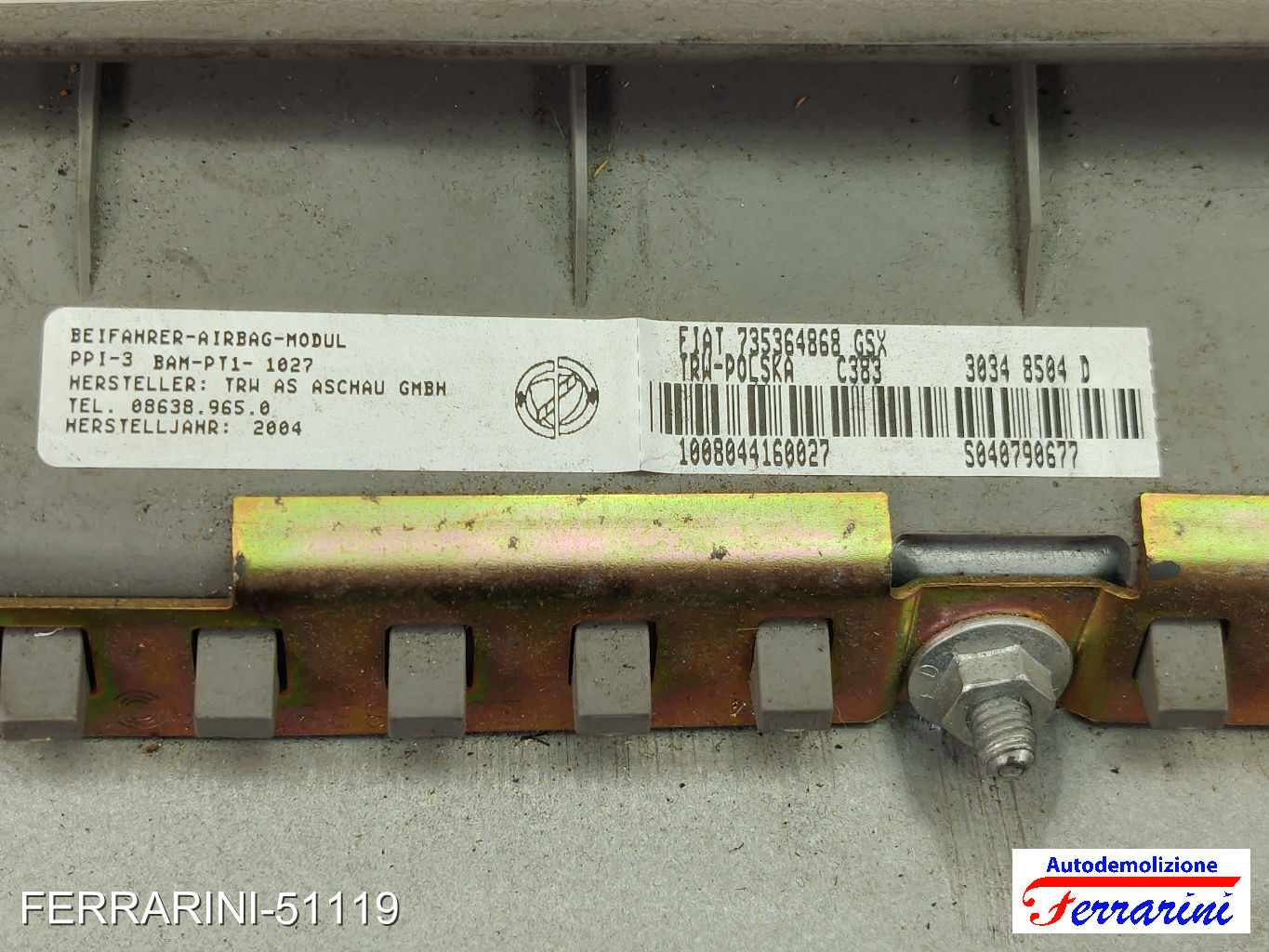 Airbag Cruscotto FIAT PANDA 169 2003-2012 735364868, 1088044168027, 5848798677