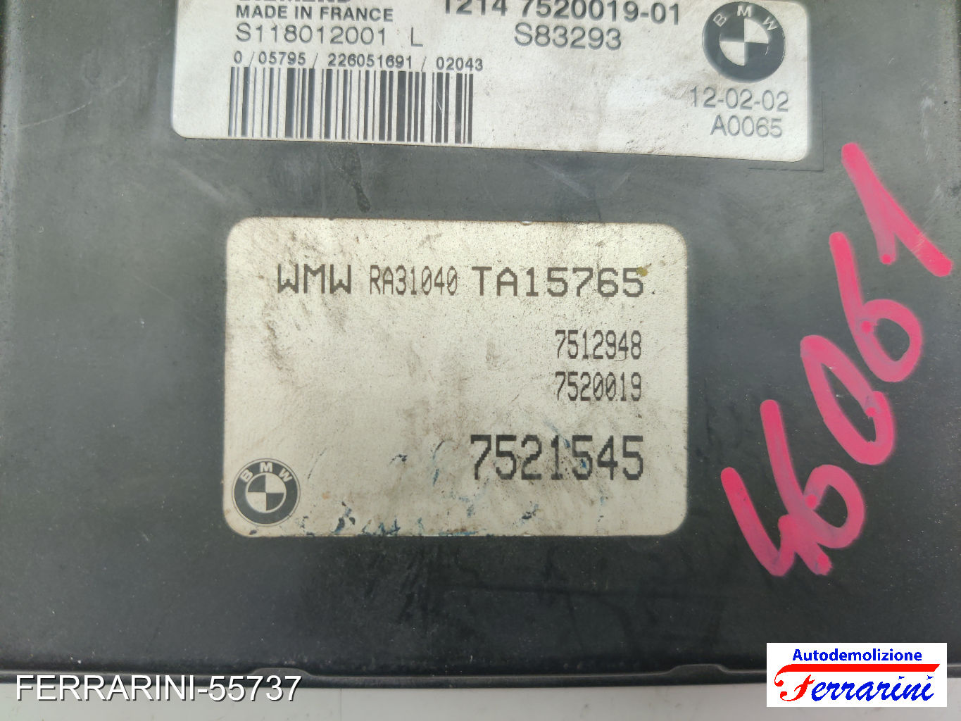 Centralina Motore MINI - R50, R53 ONE 2001-2006 1214752001901, S83293 7
