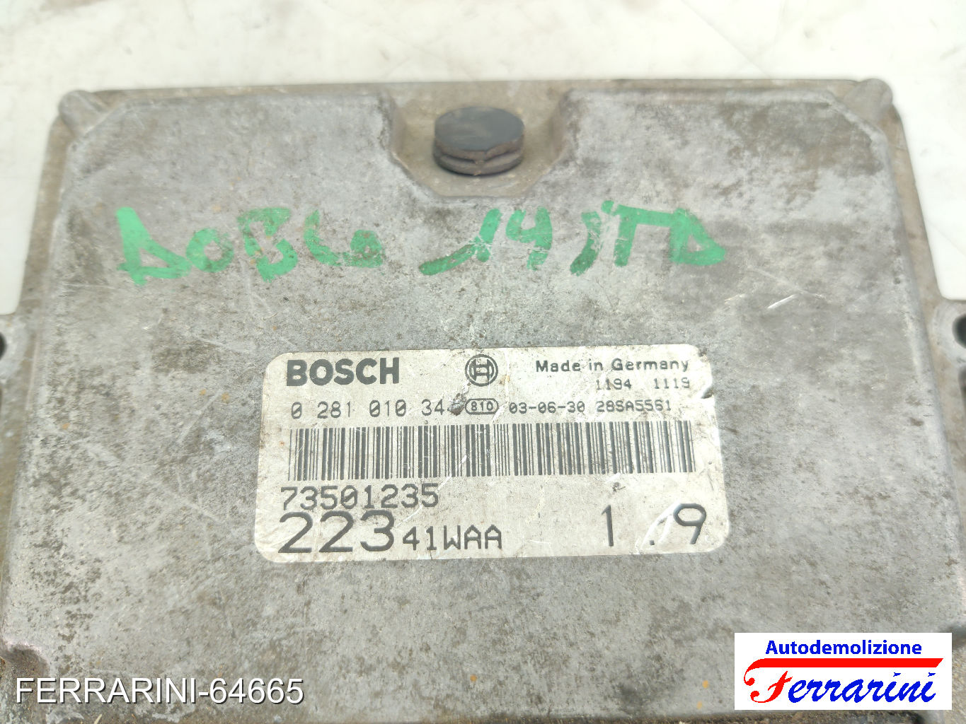Centralina Motore FIAT DOBLO 223 1.9 JTD 2001-2023 73501235, 0281010344 7