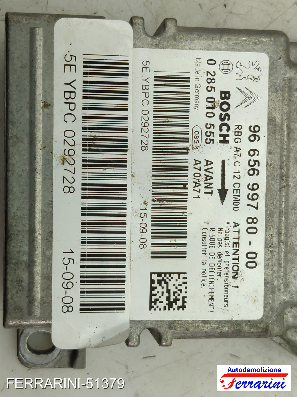 Centralina Airbag PEUGEOT 207 SW WK 2007-2013 0285010555, 9665699780