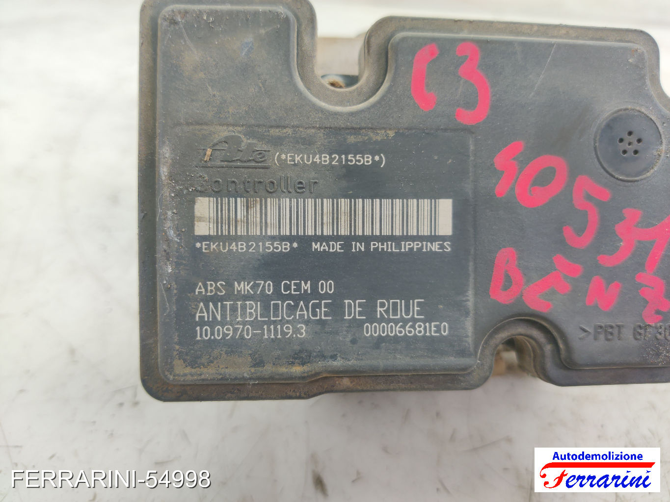 Centralina Pompa Abs CITROEN C3 1 FC, FN 1.1I 2002-2009 10097011193, 10020700374