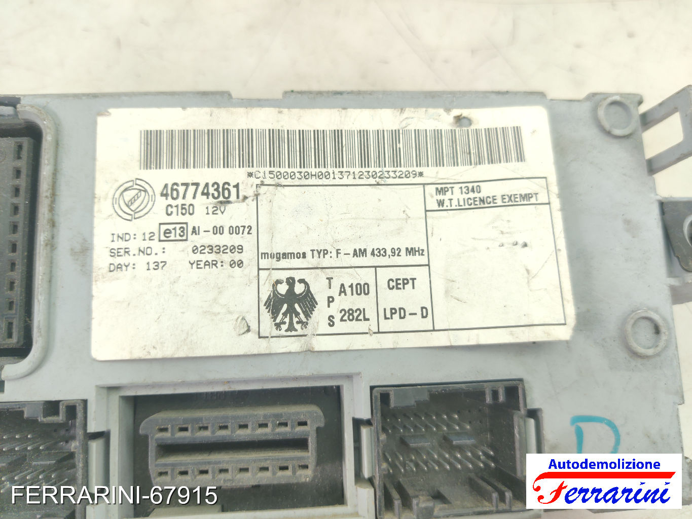 Kit Accensione FIAT PUNTO 188 1.8 130 HGT 1999-2012 46548002