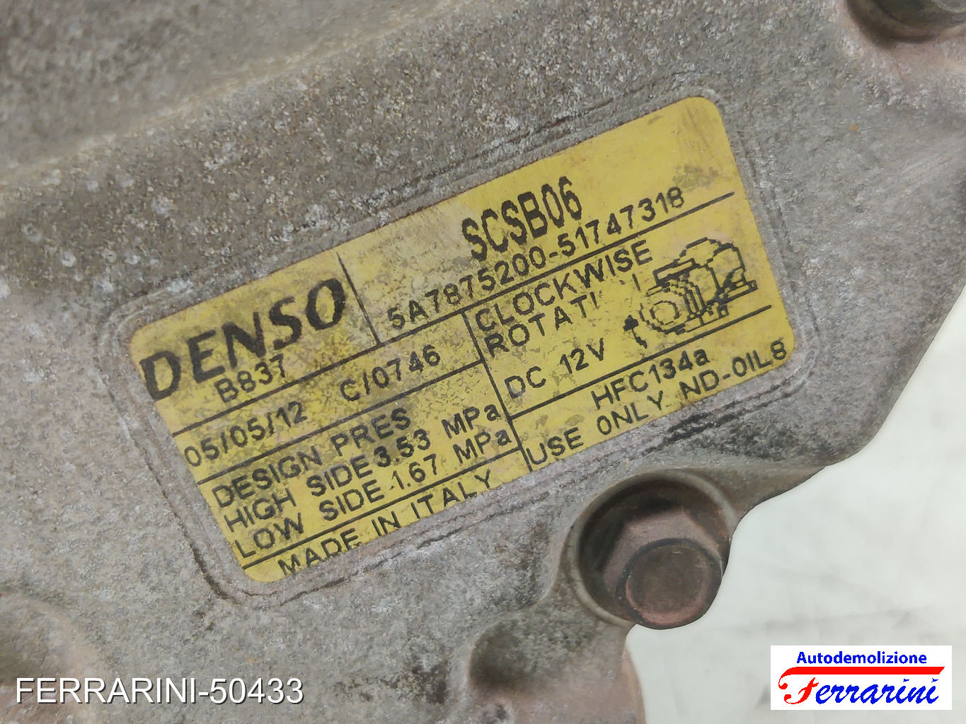 Compressore Clima LANCIA MUSA 350 1.4 2004-2012 51747318, 5A7875200, SCSB06