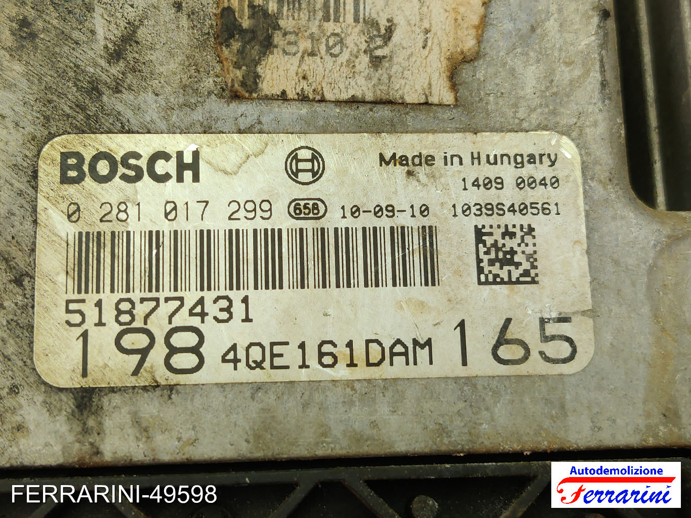 Kit Accensione FIAT BRAVO 2 198 2.0 D MULTIJET 2008-2014 0281017299, 51877431