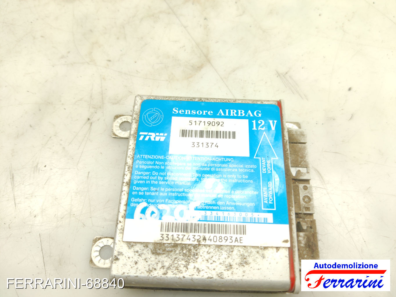 Centralina Airbag FIAT PUNTO 188 2003-2012 51719092, 51822437, 331374