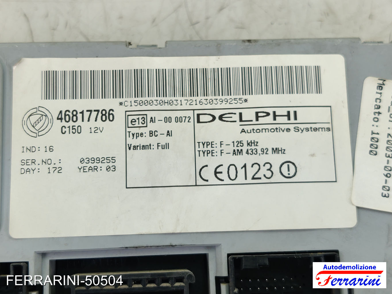 Body Computer FIAT PUNTO 176 60 1.2 1993-1999 46817786