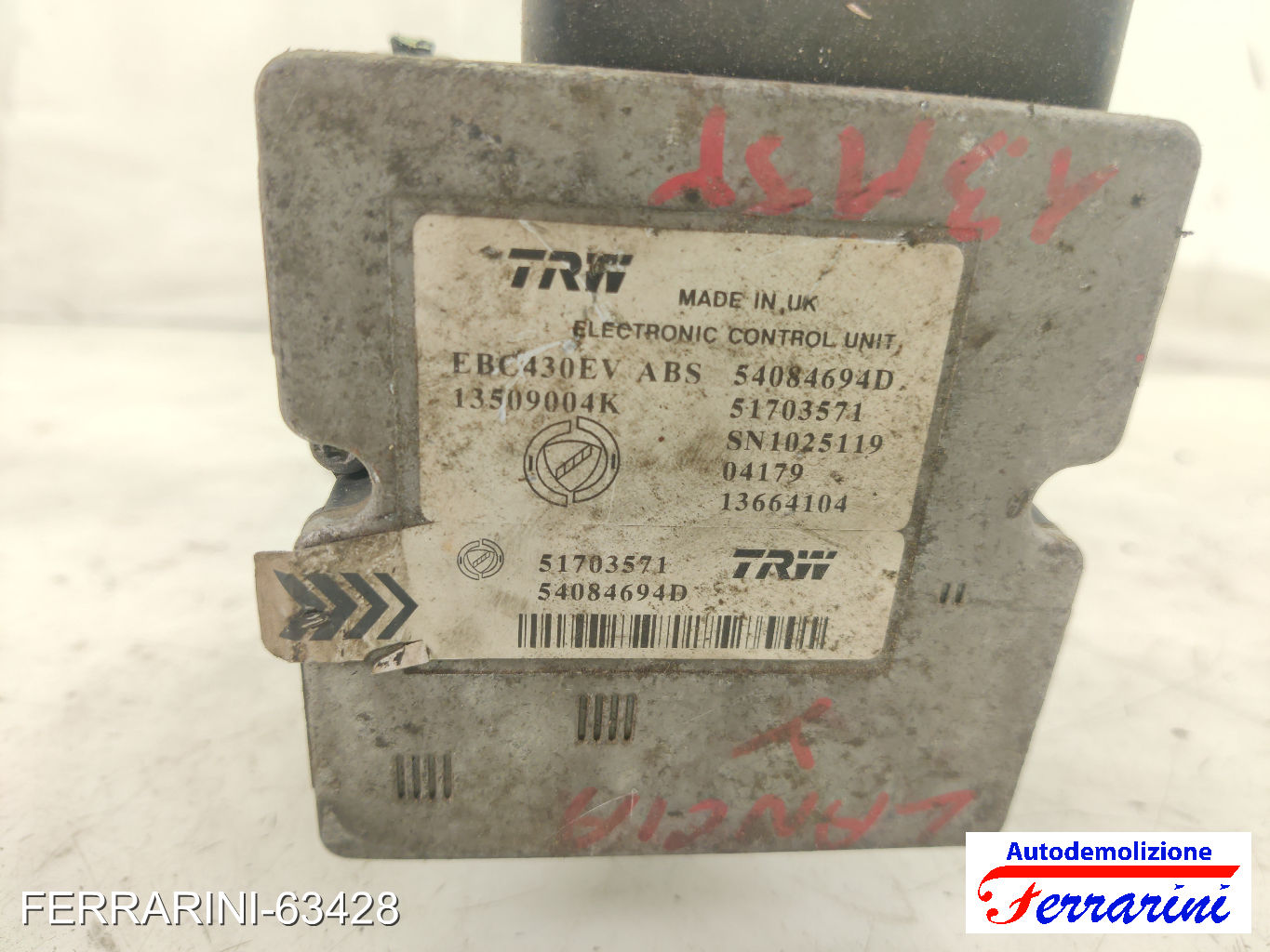 Centralina Pompa Abs LANCIA YPSILON 843 1.3 JTD 2003-2011 51703571, 54084694D
