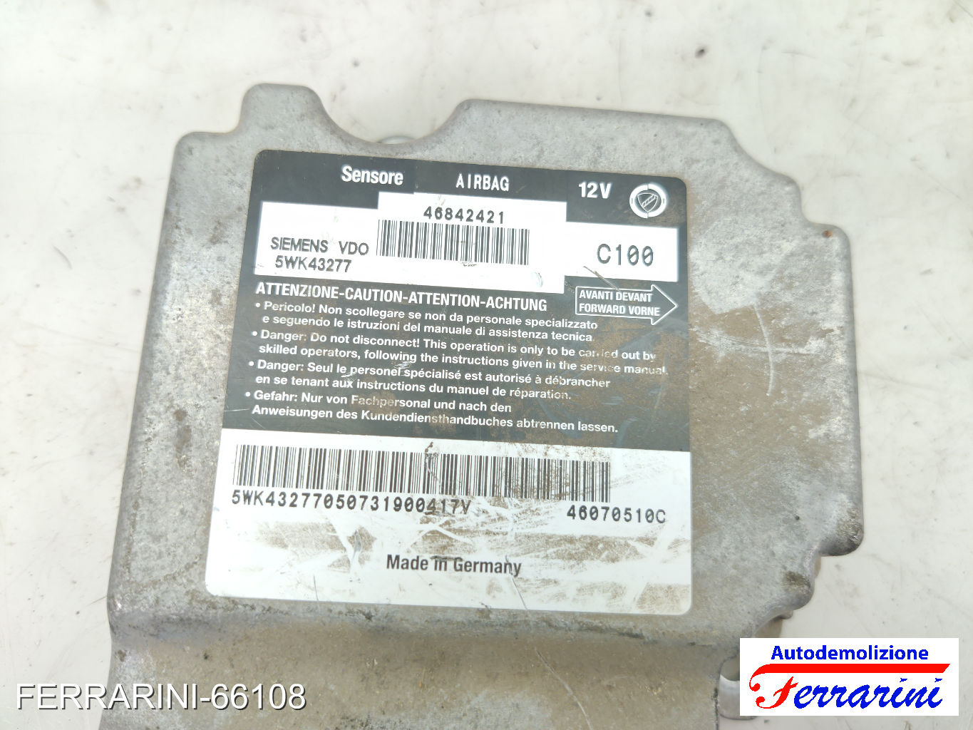 Centralina Airbag ALFA ROMEO 147 937 2004-2010 46842421, 5WK43277, 46070510C 6