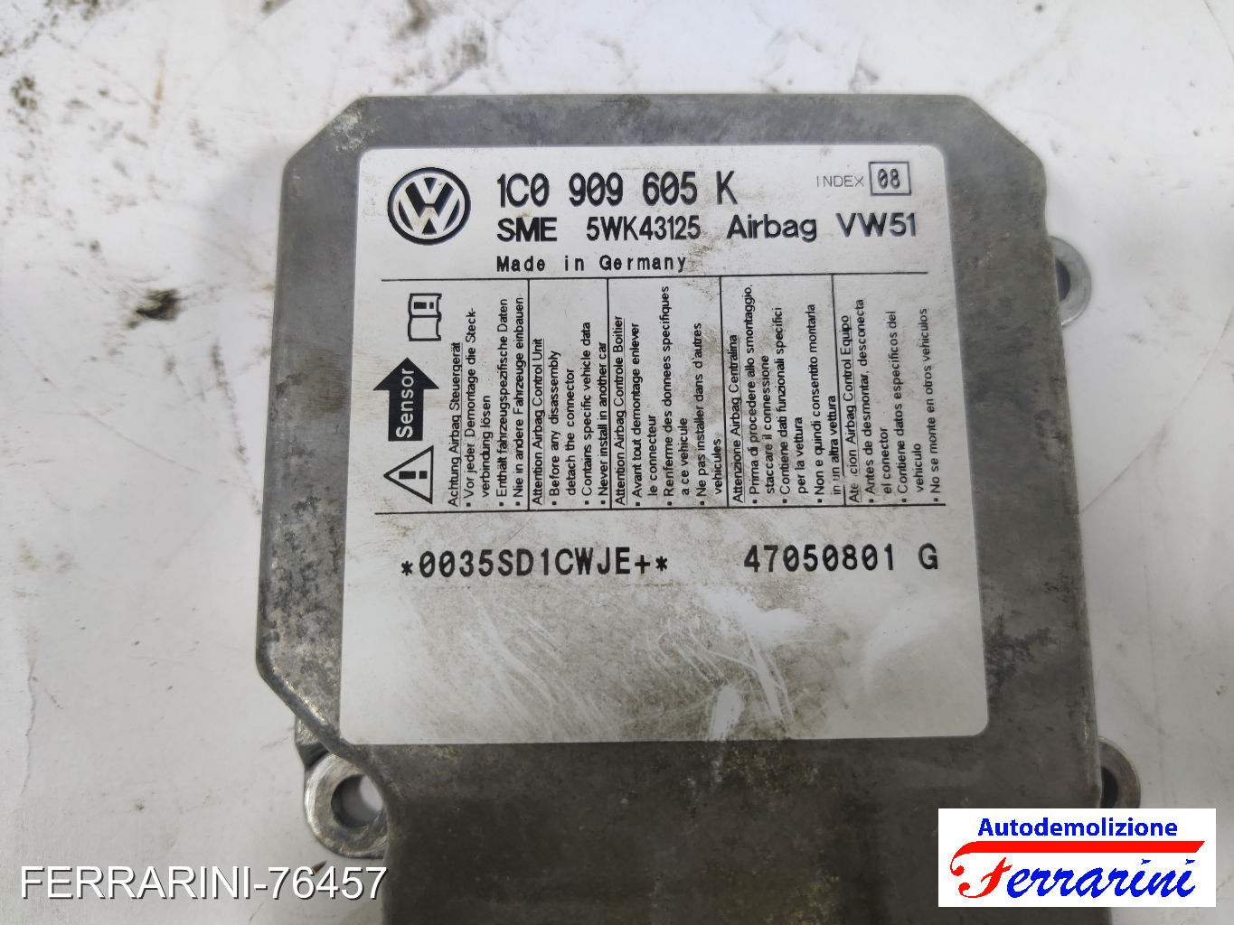 Centralina Airbag VW FOX 5Z1, 5Z3, 5Z4 2005-2011 1C0909605K, GVW51, 5WK43125