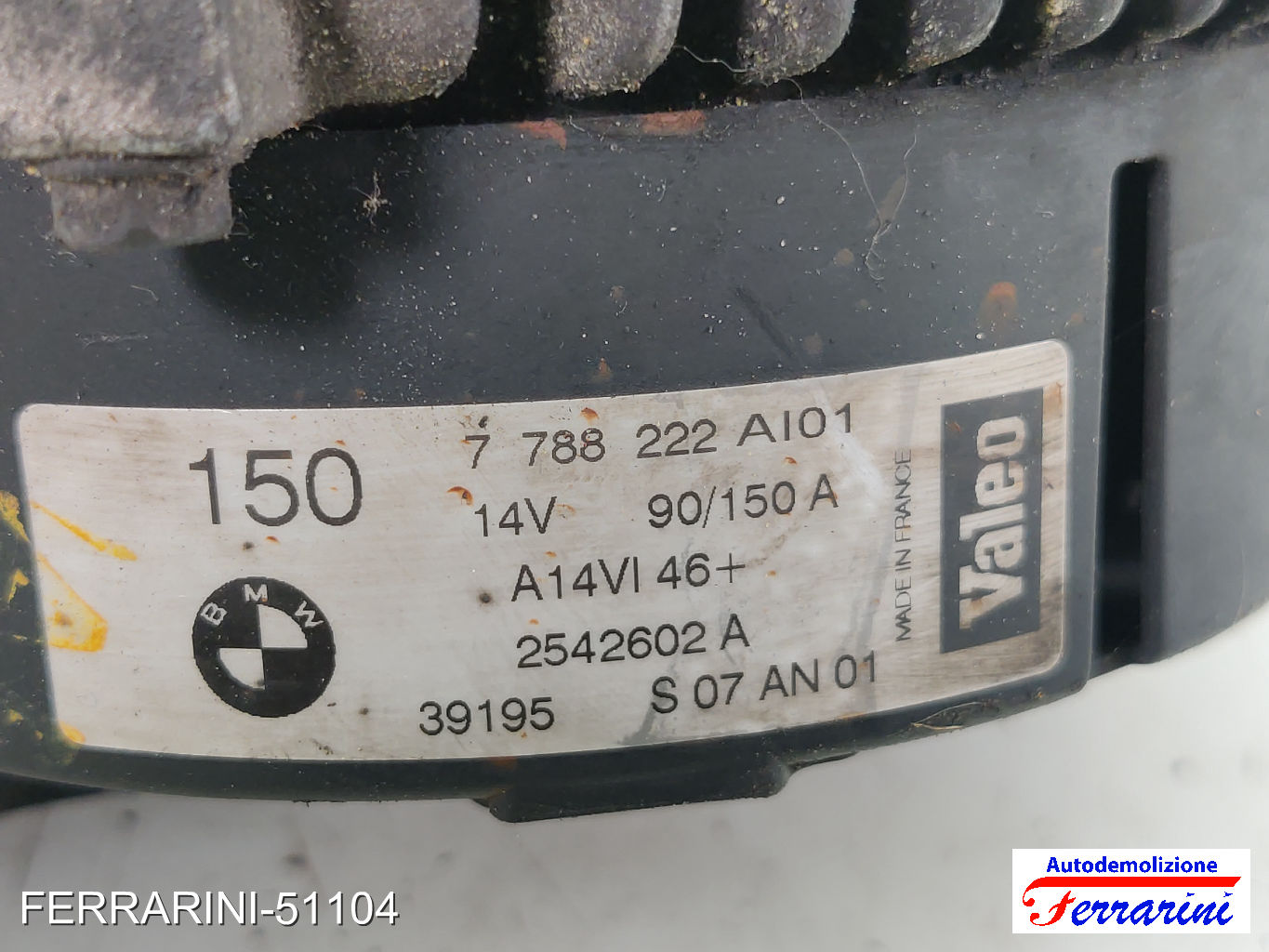 Alternatore BMW SERIE 3 E46 320D 1998-2001 7788222A101, 2542602A, 39195