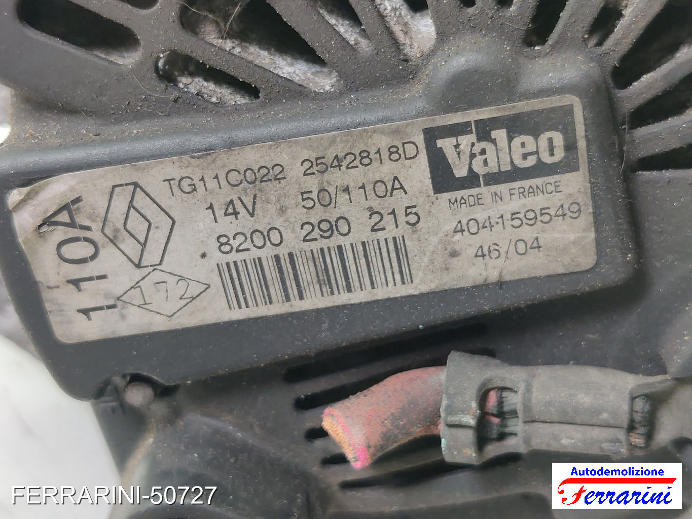 Alternatore RENAULT SCENIC 2 JM0/1 1.9 DCI 2003-2006 8200290215, TG11C022