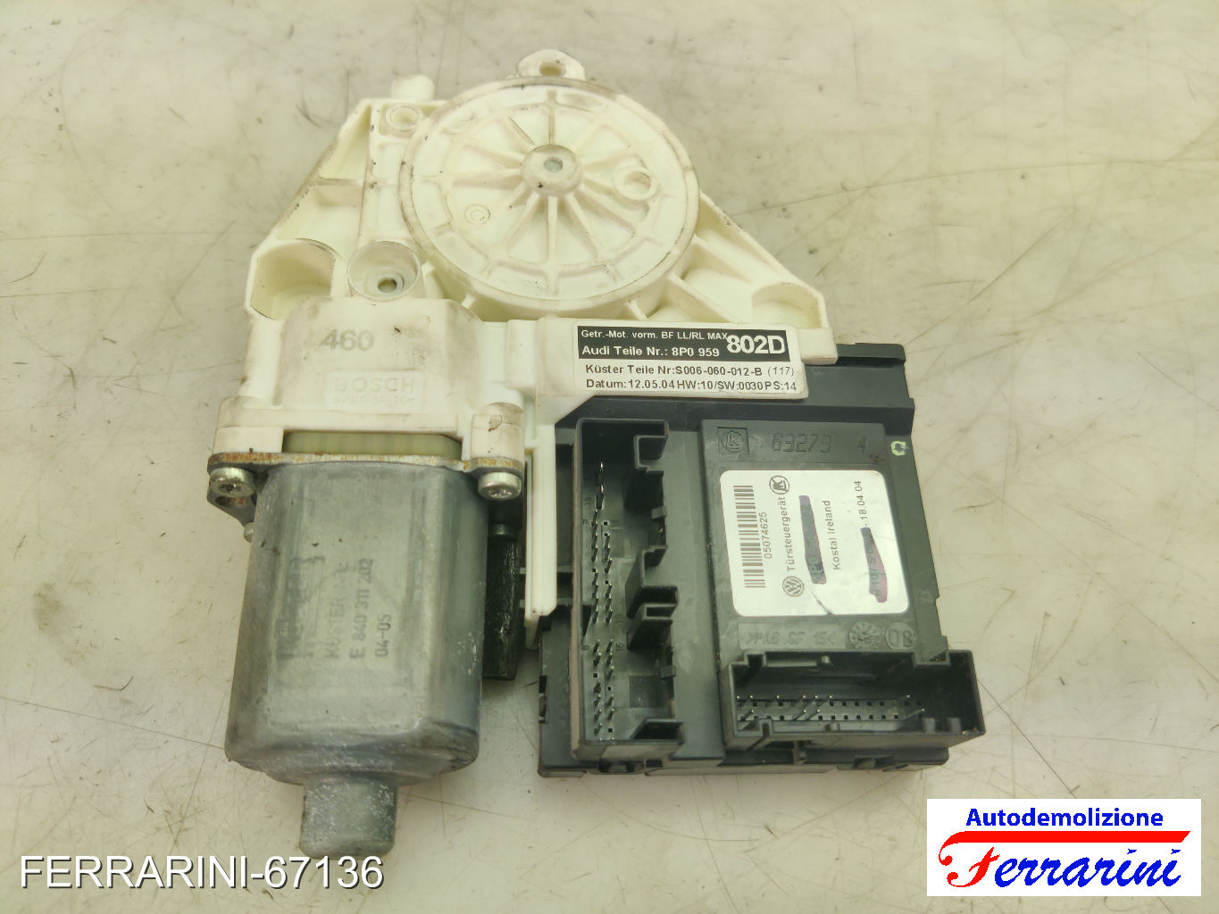 Motorino Alzavetro AUDI A3 8P1 2.0 TDI 16V 2003-2012 8P0959802G