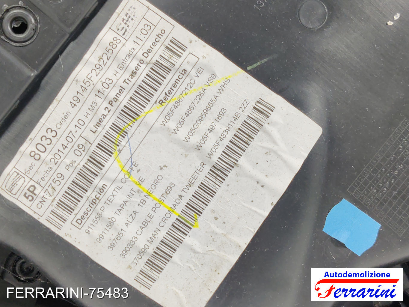 Pannello Porta SEAT LEON 5F1 2012-2020 destro, dx, posteriore, post 5F4867212C