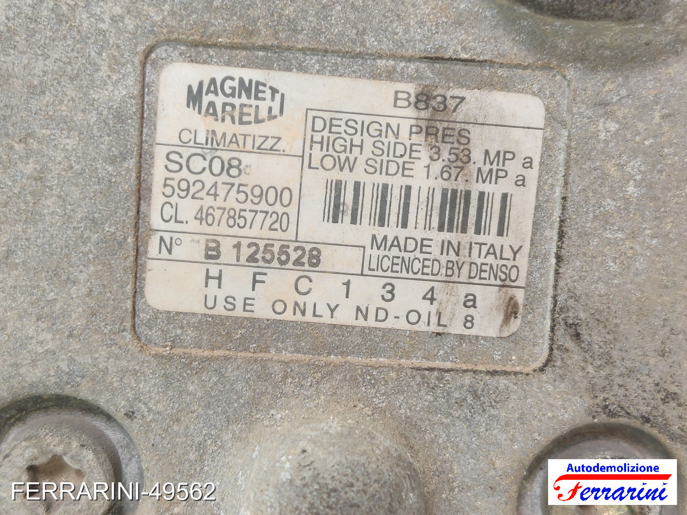 Compressore Clima FIAT PUNTO 188 1.2 60 1999-2010 592475900, 467857720, 46785772 9