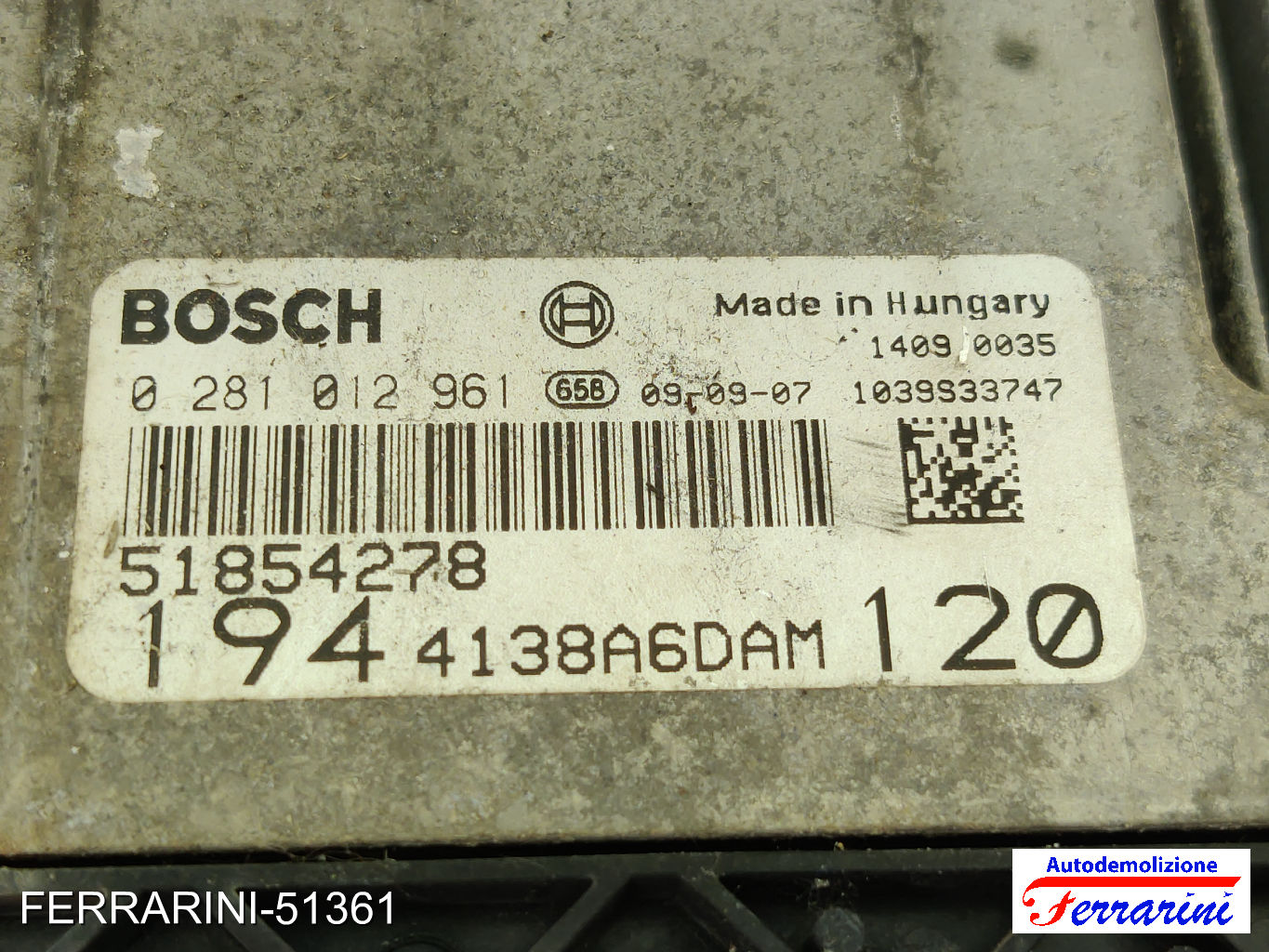 Centralina Motore FIAT CROMA 194 1.9 D MULTIJET 2005-2011 51854278, 4138A6DAM 6