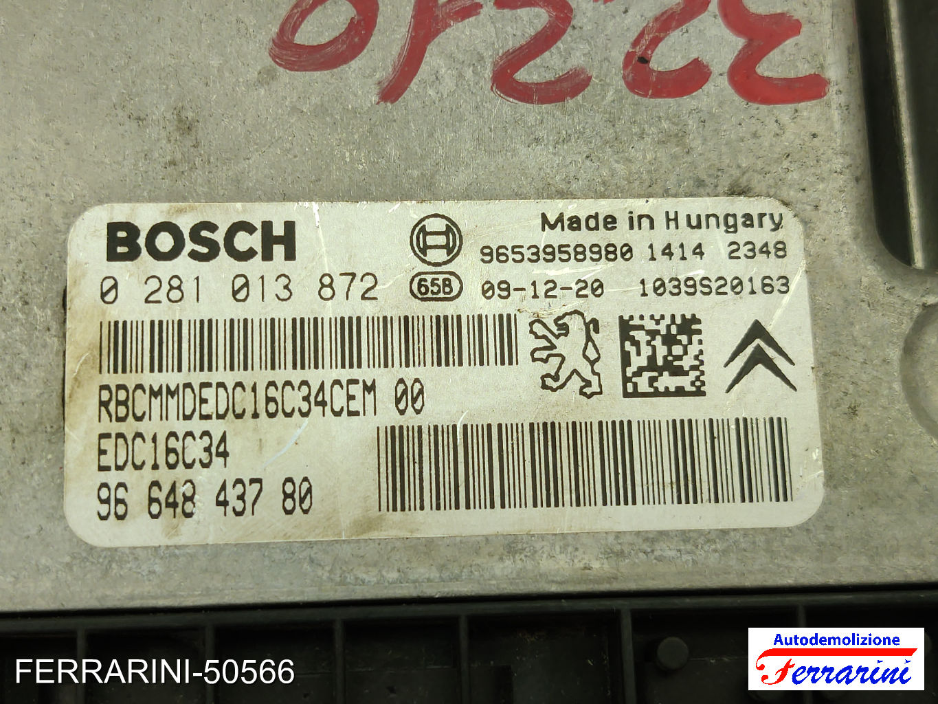 Centralina Motore CITROEN C3 PICASSO SH 1.6 HDI 2009-2016 0281013872, 9653958980 7