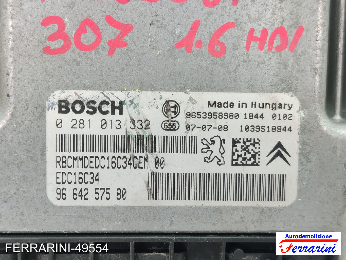 Centralina Motore PEUGEOT 307 3A/C 1.6 HDI 110 2004-2009 9664257580, 9653958980 6
