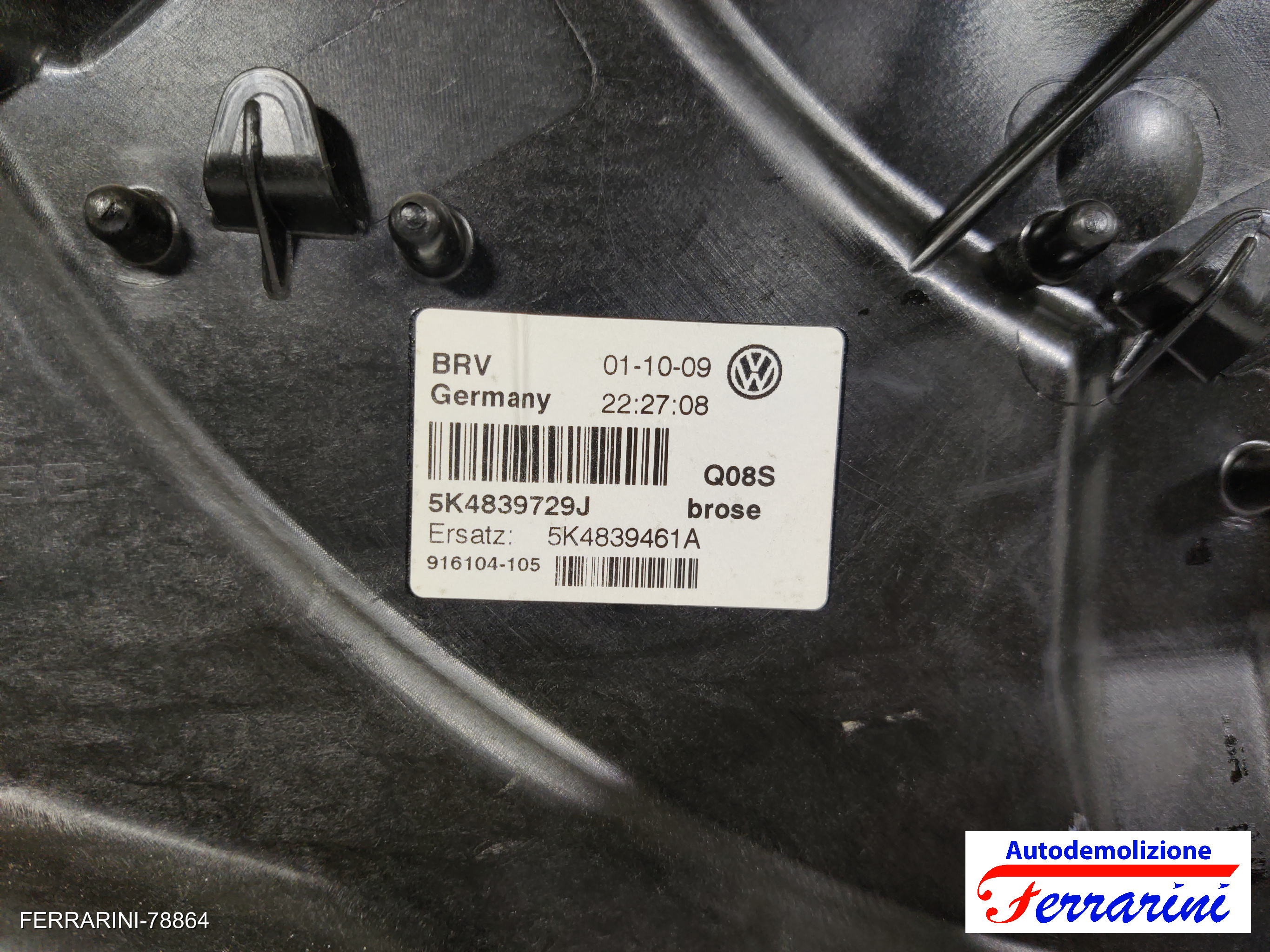 Alzavetro VW GOLF 6 5K1 2008-2013 sinistro, sx, posteriore, post 5K4839461A 8