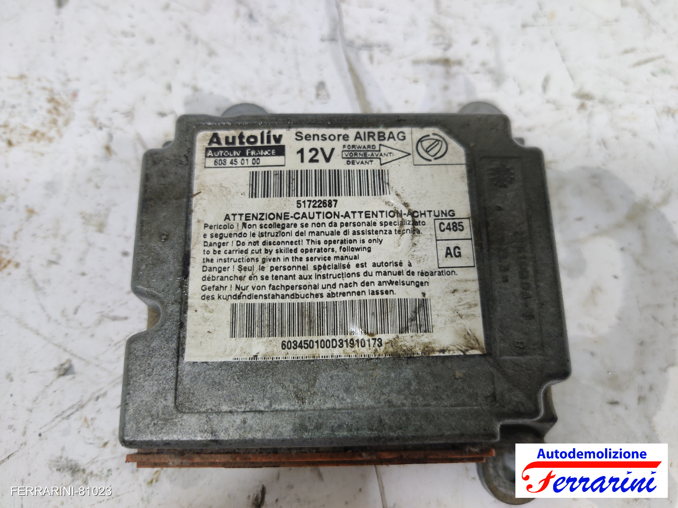 Centralina Airbag LANCIA YPSILON 843 2003-2011 51722687, 603450100