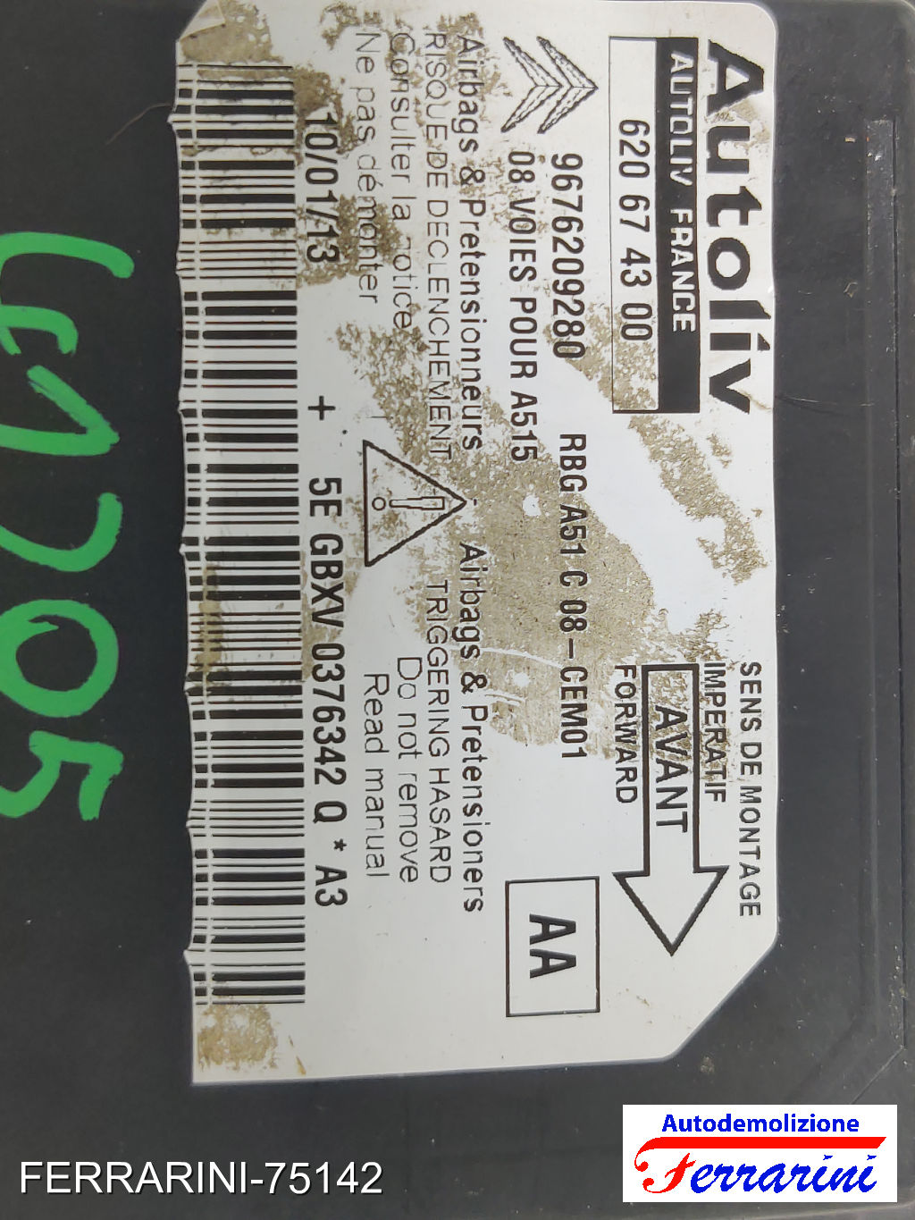 Centralina Airbag CITROEN C3 2 SC 2009-2013 9676209280, 620674300