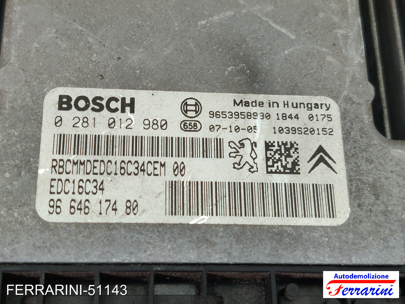 Kit Accensione CITROEN C4 PICASSO 1 UD 1.6 HDI 2007-2013 0281012980 10